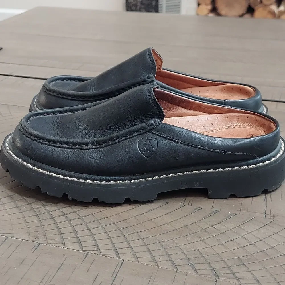 Ariat Black Pebbled Leather Mule Loafers Sz 5.5B